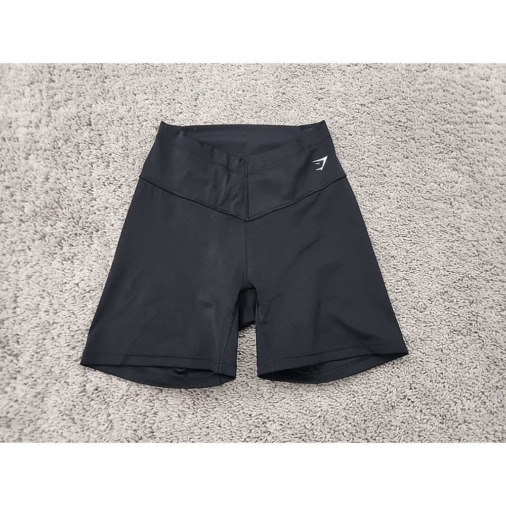 Gymshark Athletic Shorts Womens S Black Good 5in Inseam Logo Compression B24100